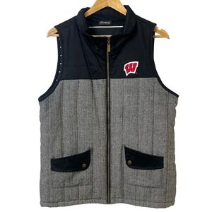 Gameday Couture Woman's Wisconsin‎ Badgers Gray Full Zip Padded Vest XL
